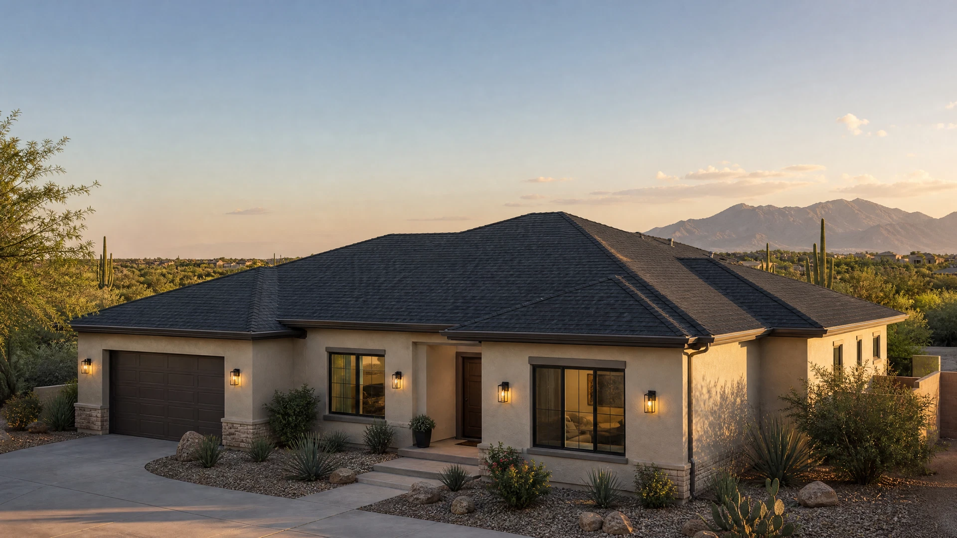 Conceptual Tucson home with an asphalt shingle roof